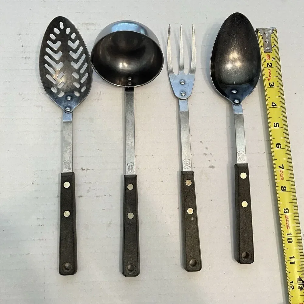 Ecko Forge Large Cooking Utensil Set of 4 Slotted Spoon Fork Ladle Spoon
